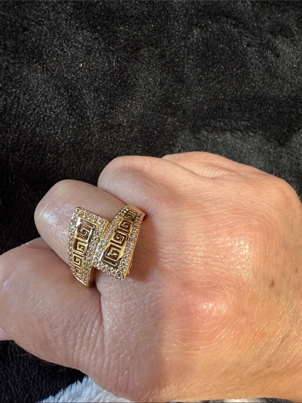 Source Unknown Gold Greek Key Pavé Wrap Ring